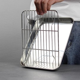 Doveja Bat Set 18-8 Stainless Steel Frying Food 4 Piece Bats Tempura Bats Tray Cooking Bat with Lip Prep Cooking Bat (23cm)