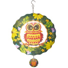 Owl Wind Spinner Sculpture Clearance for Outdoor,12 inch Hanging Owl Wind Sculpture,3D Stainless Steel Owl Wind Spinners Art Ornaments for Indoor Outdoor Garden Yard Balcony Decor