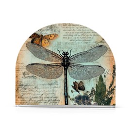 Fustylead Vintage Dragonfly and Butterflies Retro Napkin Holder for Table Acrylic Cocktail Napkin Holders Small Decorative Napkin Dispenser for Home Party Dining Kitchen Accessories