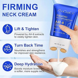 AH-8 Neck Firming Cream, Neck Creams for Tightening and Firming Crepey Skin, Hexapeptide Neck Tightening Cream with Roller – Moisturizing & Reduces wrinkles, fine lines & double chin - 4.23oz
