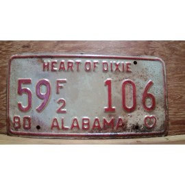 Vintage 1980 ALABAMA License Plate Antique Car Tag