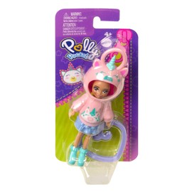 Polly Pocket Friend Clips Margot Doll with Unicorn Hoodie and Purple Heart Shaped Clip, Gift for Kids Ages 4+