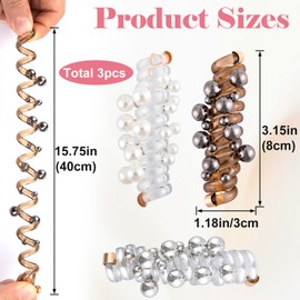 Alpinleux 3 Pcs Creaseless Spiral Hair Ties for Women, 3 Colors Pearl Phone Cord Shape Hair Bands, Pearl Telephone Scrunchies, Hair Tie Spiral, Coil Hair Ties for Thick, Thin, Long, Curly Hair