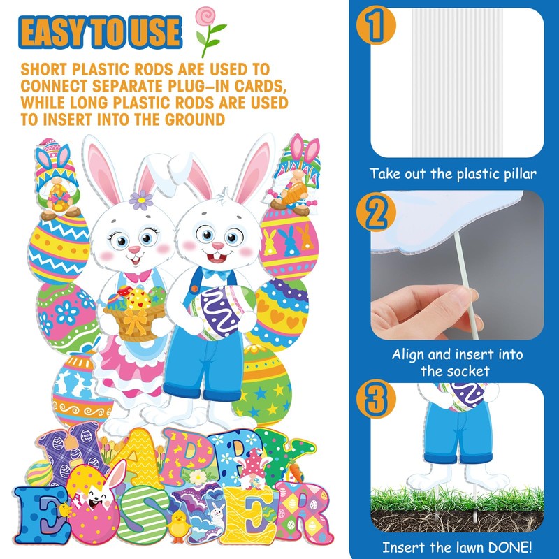Wenqik 5 Pcs Easter Yard Signs with Stakes Outdoor Easter
