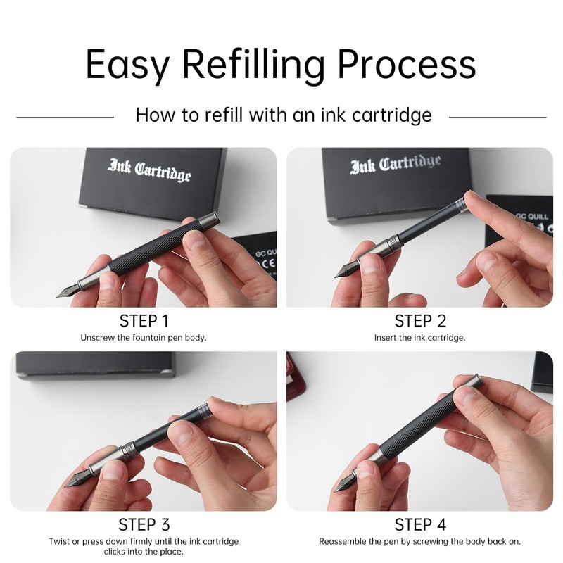 GC QUILL Fountain Pen Ink Cartridges, 72 Pack Black Ink