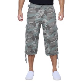 X RAY Men's Belted Long Cargo Shorts for Men, Below Knee Length Mens Cargo Shorts, 3/4 Pants (Big and Tall Shorts for Men) SAGE CAMO 52