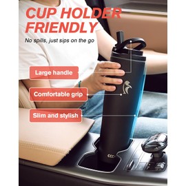 Coolflask Slima - 40oz Insulated Water Bottle | Stainless Steel Tumbler with Straw & Handle | Fits Car Cup Holder | Leakproof Jug for Sports, Travel, Office | Dishwasher Safe, Black