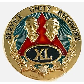 40 Year AA Medallion - Alcoholics Anonymous Red & Gold with Bill & Bob - Sobriety Chip, Token, Coin