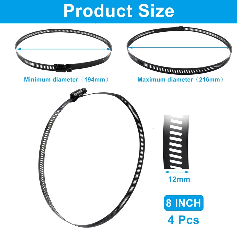 Litoexpe 8 Inch Stainless Steel Worm Gear Hose Clamp 2