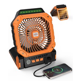 Portable Fan Rechargeable with Solar Panel, Battery Powered Fan with LED Lantern, 4 Speeds Wind Remote Control and 3 brightness levels with 2/4/8H Timer for Travel, Outdoor, Camping, Tent, Bedroom