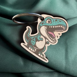 T Rex Schlüsselanhänger handgemacht aus Holz, Glücksbringer, Dinosaurier Mini T-Rex, Schlüsselanhänger Partner, Paar Geschenk, für beste Freundin