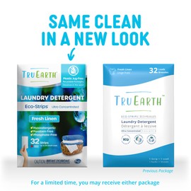 Tru Earth Hypoallergenic, Readily Biodegradable Laundry Detergent Sheets/Eco-Strips for Sensitive Skin, 32 Count (Up to 64 Loads) - Fresh Linen Scent