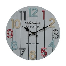 Rebecca Mobili Vintage Wall Clock, Hanging Clocks, Mdf, White With Coloured Numerals, Analogical, Home Decor - Diameter 33,8 cm x D 4 cm - Art. RE6802