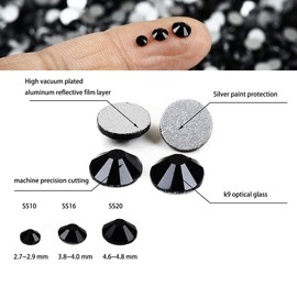 Yantuo Jet Rhinestones Non Hotfix ss10 2880 pcs, Black 3 mm Round Flatback Rhinestone Diamond Cut,Bling Glue Fix Stone Gems for Craft,Nail Art,Shoes,DIY Deacorations