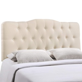 Modway Annabel Tufted Button Linen Fabric Upholstered Full Headboard in Ivory