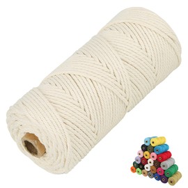 Macrame Cotton Cord, 2/3/4/5/6mm Natural Cotton Cord Perfect Macrame Supplies for Macrame Plant Hangers DIY Crafts (Natural White, 3mm*109Yards)