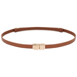 WULIQIUQIU Skinny Belts for Women PU Leather Waist Belt Thin Waist Belt with Gold Alloy Buckle for Dresses Brown 100cm Fit Waist 24"-37"