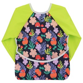 Hi Sprout Infant Toddler Baby Waterproof Sleeved Bib, Bib with Sleeves&Pocket, 6-24 Months (Pink Fish)