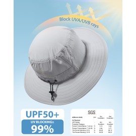 GADIEMKENSD UPF 50+ Fishing Hat with Wind Protection Strap, Breathable & Quick-Drying Sun Hat for Beach, Garden and Outdoor Activities, lightgrey, 55-60