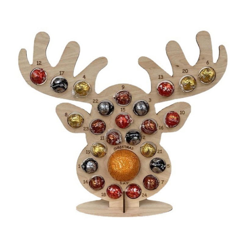 Christmas Advent Countdown Calendar Wooden Xmas Tree Deer Head Shaped