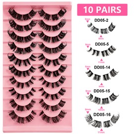 Cluster Lashes False Eyelashes Individual D Curl Russian Strip Lashes Fluffy Wispy DIY Eyelash Extension Natural Look Reusable lashes Handmade Thick Soft Dramatic Fake Eyelashes 10 Pairs (DD05-MIX)
