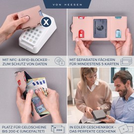 VON HEESEN Slim Wallet with RFID Protection, for Men and Women, Mini Purse, Credit Card Case, Small Wallet, rose