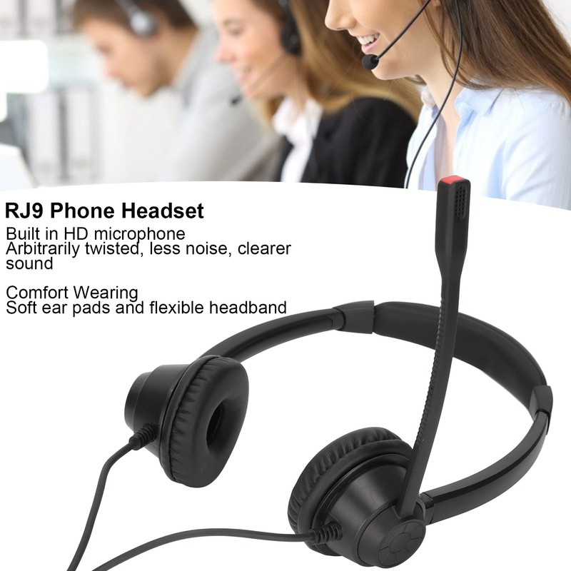 RJ9 Phone Headset Built in HD Microphone Binaural Office Headset