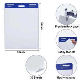 Comix Sticky Easel Pad, 25 x 30 Inches Flip Chart Paper for Teachers, Large Self Stick Easel Paper for Office School Classroom Supplies, 30 Sheets/Pad, 4 Pads/Pack