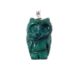 Inmaculada Romero IR Colgante Plata Ley 925m Unisex 24 mm. Piedra Malaquita Natural Forma Buho Detalles Traseros, Sterling Silver, Malachite