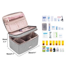 Lexeeco - Bolsa de almacenamiento de medicamentos, organizador de botellas de píldoras con bolsa pequeña portátil, organizador de botellas de medicamentos de viaje, kit de primeros auxilios para el hogar de emergencia (gris)