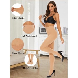 DUCMODA Women Soft Fleece Lined Opaque Tights, Winter Warm Thermal Pantyhose for Women, Women's High Wasited & High Elastic Leggings-Nude-1 Pair-L-XL