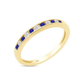 Round White Natural Diamond & Simulated Blue Sapphire Half Eternity Engagement Wedding Band Ring In 14K Yellow Gold Over Sterling Silver For Women (Clarity I2-I3, Color : I-J, 0.23 Cttw) Ring Size-4.5