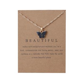 Sweet Cute Colorful Butterfly Adjustable Clavicle Chain Lightweight Arcylic Insect Necklace with Message Card Friendship Good Luck Bohemian Jewelry for Women-Black