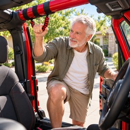 2 Pcs Paracord Grab Handles for Jeep Wrangler – Red & Black Woven Grip Straps for Easier Entry and Off-Road Adventures