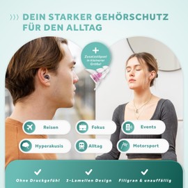 Schallwerk ® Strong+ Daily - Discreet Ear Protection Earplugs - Dampen Noise & Maintains Sound Quality - Transparent Ear Plugs - Ear Plugs Suitable for Music, Festival, Work & Learning