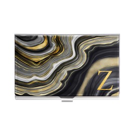 Swooflia Business Card Holder Case Wallet for Men Women Metal Black Gold Liquid Agate Marble Letter Z Slim Pocket Purse Square Card Cases Cute