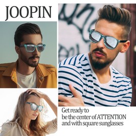 Joopin Polarized Sunglasses for Men Women, UV Protection Driving Sun Glasses Trendy Square Frame Womens Mens Sunglasses (Mercury Mirrored Lens/Light Blue Leopard Frame)