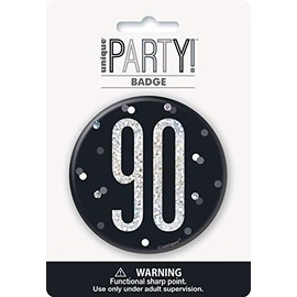 Unique 83514 Black Round Prismatic 90th Birthday Badge 1 Pc, Age 90