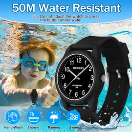 voso Kids Analog Watches for Boys Girls 50M Waterproof Kids Watches Learning Time Children Watch Easy to Read for Ages 3-12 Kids Birthday, Christmas Day, Children's Day Gifts (Black 1)