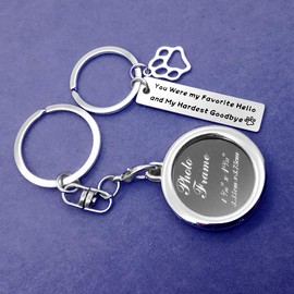 Pet Memorial Jewelry Photo Frame Keychain Set You Were My Favorite Hello and My Hardest Goodbye Keychain Pet Loss Sympathy Gift in Memory of Beloved Dog or Cat (2Pcs)