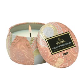 Voluspa Kalahari Watermelon Candle | Mini Tin | 4 Oz. | 25 Hour Burn Time | All Natural Wicks and Coconut Wax for Clean Burning | Vegan | Hand-Poured in The USA | Non-toxic candles