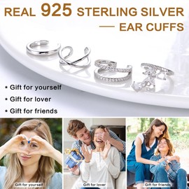 YADOCA Pack of 4 925 Sterling Silver Ear Cuff for Women Girls Ear Cuff Earcuffs Fake Helix Cartilage Cuff Earrings Without Ear Holes Cuffs Ear Cuff Silver / Gold, Sterling Silver