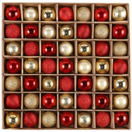 Valery Madelyn Christmas Baubles for Christmas Tree Decoration，49pcs 3cm Traditional Red and Gold Christmas Shatterproof Christmas Ball Ornaments