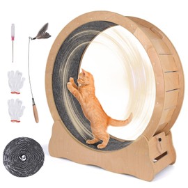 Doppy Cat Exercise Wheel 43.3'' Cat Treadmill for Indoor Cats with Enhanced Base and Detachable Carpeted Runway, Wood Running Wheel with Low Noise for Fitness Weight and Entertainment