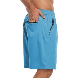 SPOSULEI Pantalones cortos deportivos de senderismo para hombre, de 7 pulgadas, de secado rápido, ligeros, para correr, entrenamiento, deportes, con bolsillos con cremallera, Azul (Skyblue), XX-Large
