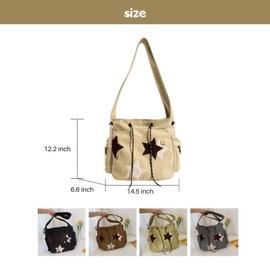 Y2K Star Canvas Messenger Bag, Cute Tote Bags Aesthetic, Small Shoulder Travel Crossbody Bags For Women (Beige)