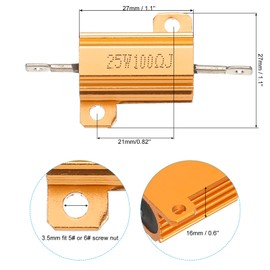 PATIKIL 25W 100 Ohm Aluminum Shell Resistor 2 Pack Aluminum Housing Resistor Housing Case Wire Wound Resistor Screw Tap Power Resistor 5% Tolerance Gold