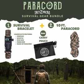 Tactiko Survival Bracelet & 10' Paracord Bundle – Fire Starter, Compass, Emergency Whistle, Mini Saw - Tactical Outdoor Survival Gear for Camping, Hiking, and Emergency Kits - U.S. Company