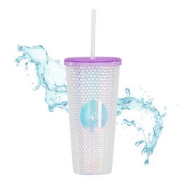 Vaso de Plástico Reusable con Doble Pared 710 ml Brillante con Popote (Morado)