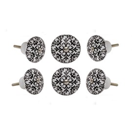 TRINCA-FERRO Set of 6 Round White Floral Handmade Ceramic Knob for Pull and Push Knobs for Dresser Drawer Decorative Knobs for Interior Exterior Cabinet Knobs for | Bedroom | Bathroom |Kitchen |